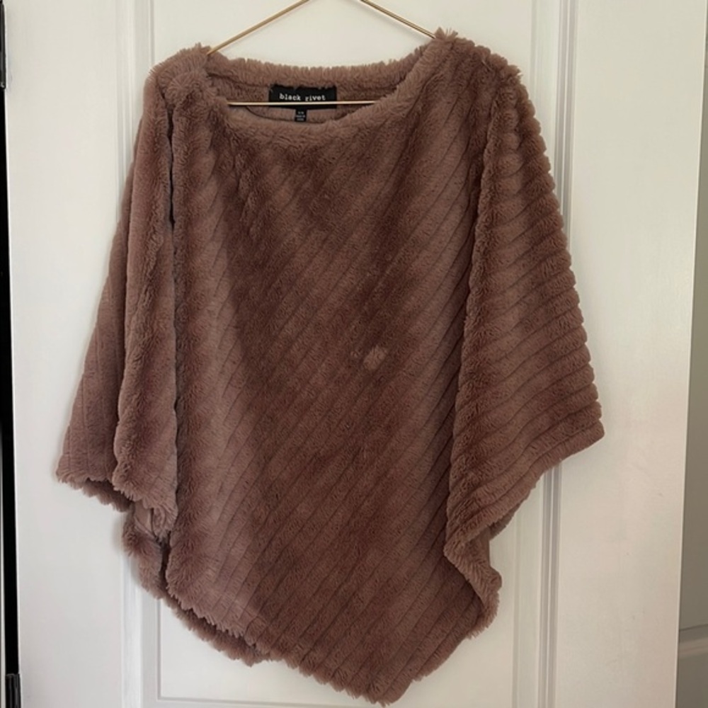 Brown Faux Fur Ponco Shawl Sweater Shoulder Cover